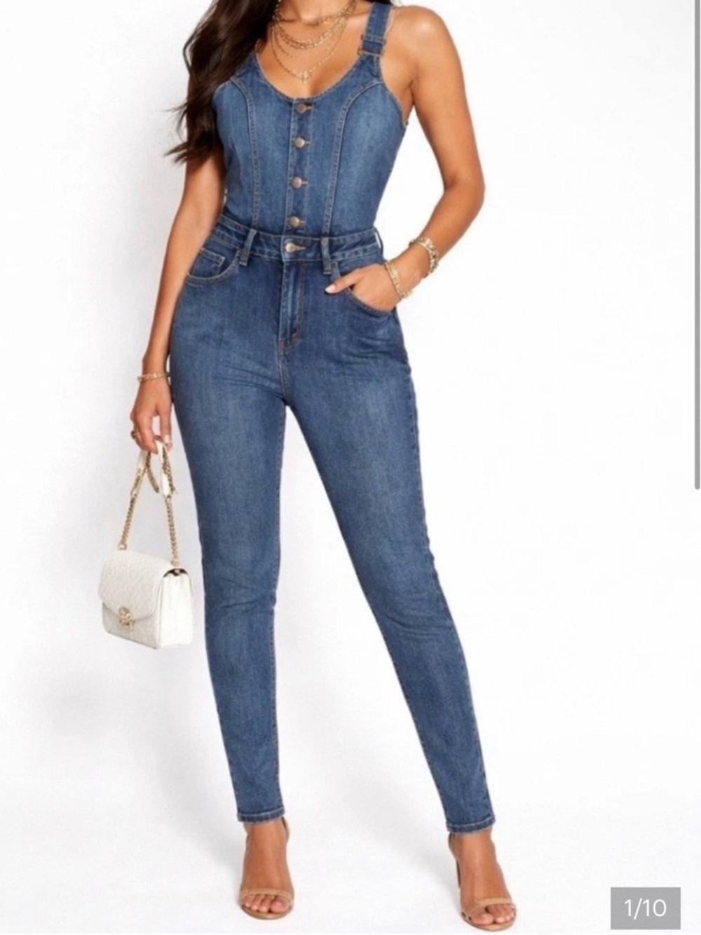 Venus Denim Skinny Jumpsuit, Stretchy Rave, Pary